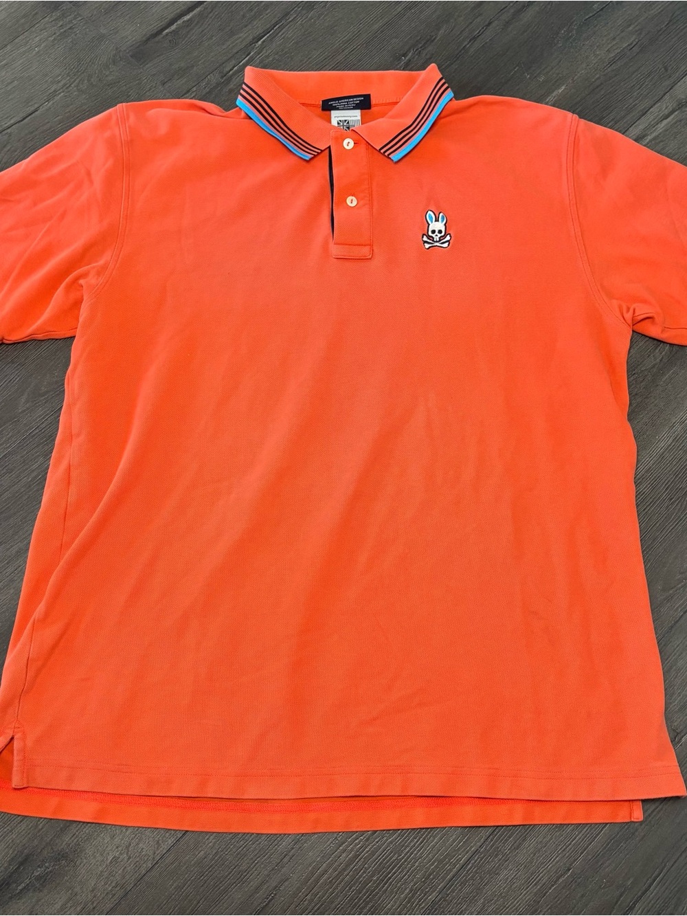 Psycho Bunny Polo Shirt Mens 9 Orange Pima Cotton Tipped Short Sleeve Logo Pique